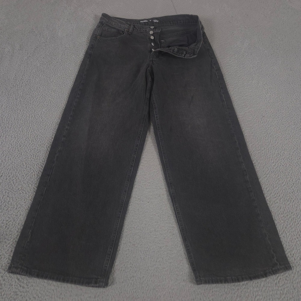 Old Navy Jeans Womens 10 Black The Slouchy Wide Leg Button Fly Denim Pants